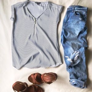 Striped zip front gramercy tee express